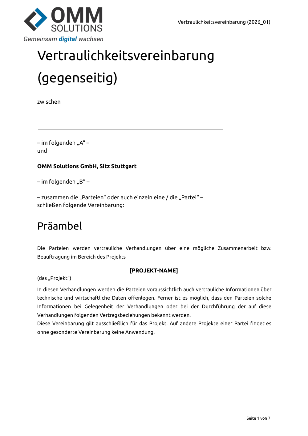 Vorschau: Geheimhaltungsvereinbarung (NDA)